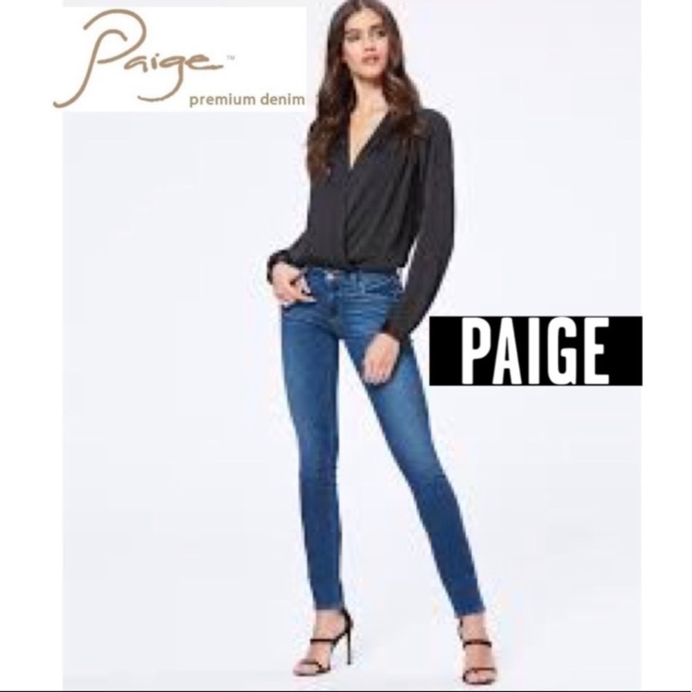 Paige Skyline Skinny Jeans Medium Distressed Dark Wash Size 25